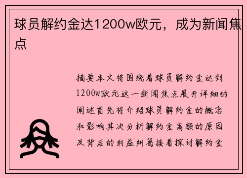 球员解约金达1200w欧元，成为新闻焦点